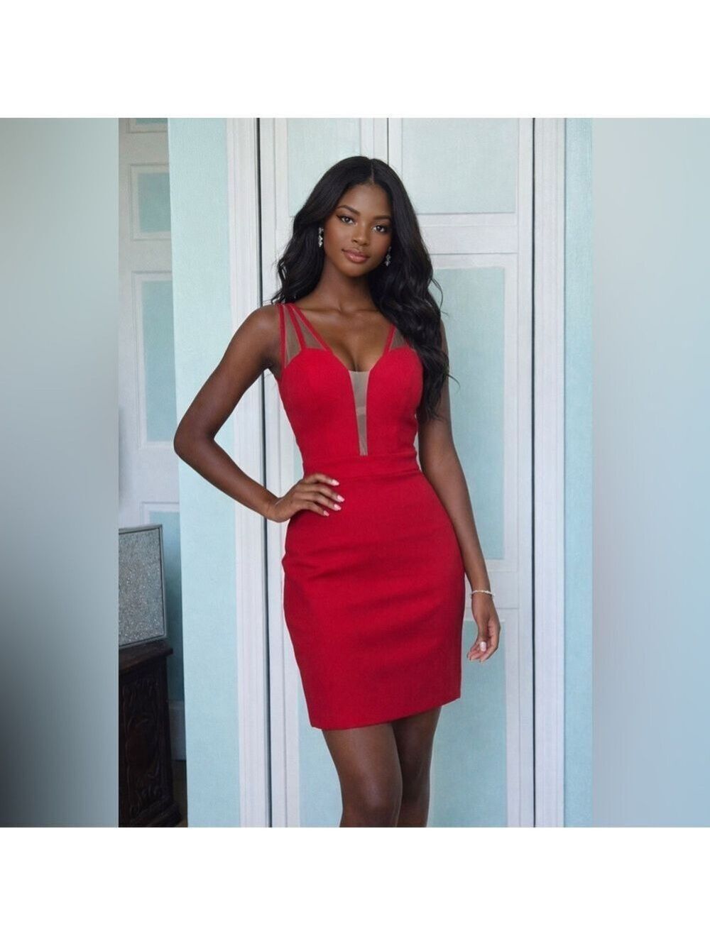 Size 2 Wine Brick Red Bodycon stretch Fitted Cocktail Homecoming dress.